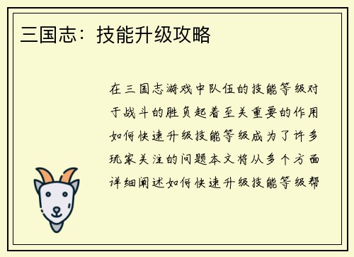 三国志：技能升级攻略
