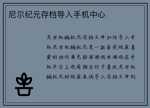 尼尔纪元存档导入手机中心