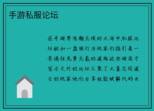 手游私服论坛